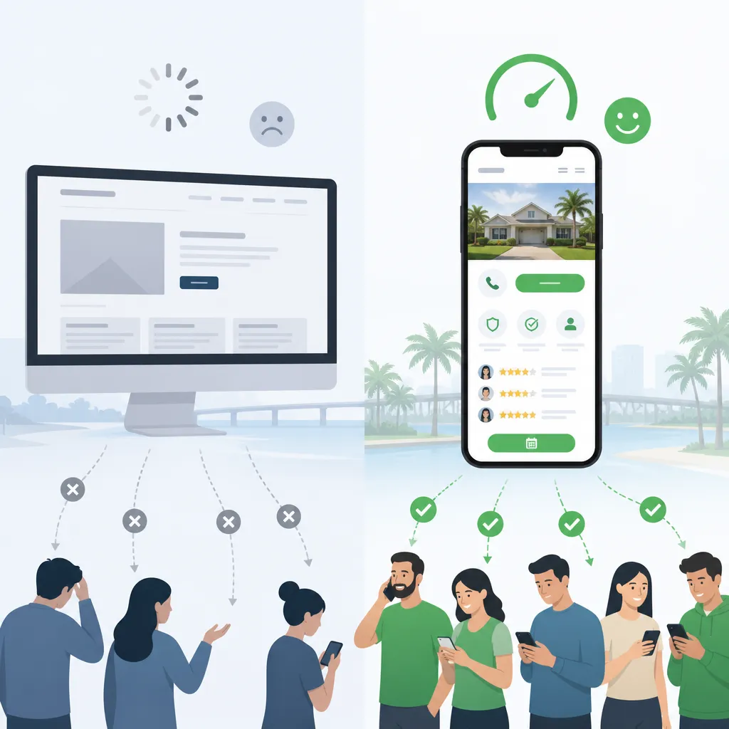 Izquierda: Un sitio web optimizado para los rankings de búsqueda pero no para la conversión. Derecha: Totalmente optimizado tanto para el descubrimiento como para la acción. CRO + SEO = máximo ROI en la generación de leads.